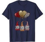 Three Gnomes Balloon Hearts Buffalo Plaid Leopard Valentines T-Shirt