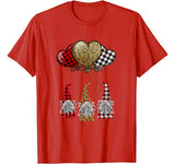 Three Gnomes Balloon Hearts Buffalo Plaid Leopard Valentines T-Shirt