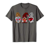 Three Gnomes Valentines Hearts Leopard Printed Buffalo Plaid T-Shirt