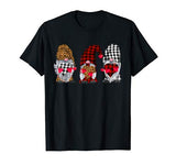 Three Gnomes Valentines Hearts Leopard Printed Buffalo Plaid T-Shirt