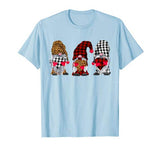 Three Gnomes Valentines Hearts Leopard Printed Buffalo Plaid T-Shirt