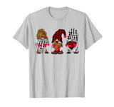 Three Gnomes Valentines Hearts Leopard Printed Buffalo Plaid T-Shirt