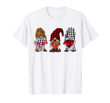 Three Gnomes Valentines Hearts Leopard Printed Buffalo Plaid T-Shirt