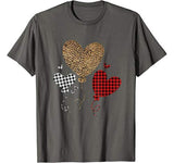 Three Hearts Leopard Buffalo Plaid Valentine’s day Girl Kid T-Shirt