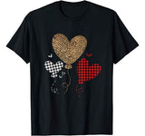 Three Hearts Leopard Buffalo Plaid Valentine’s day Girl Kid T-Shirt
