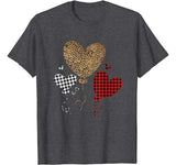 Three Hearts Leopard Buffalo Plaid Valentine’s day Girl Kid T-Shirt