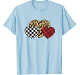 Three Hearts Leopard Buffalo Plaid Valentine’s day Kid Girl T-Shirt