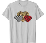 Three Hearts Leopard Buffalo Plaid Valentine’s day Kid Girl T-Shirt