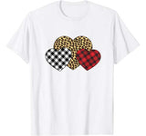 Three Hearts Leopard Buffalo Plaid Valentine’s day Kid Girl T-Shirt