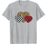 Three Hearts Leopard Buffalo Plaid Valentine’s day Kid Girl T-Shirt