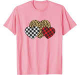 Three Hearts Leopard Buffalo Plaid Valentine’s day Kid Girl T-Shirt