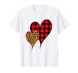 Two Hearts Leopard Buffalo Plaid Valentine’s day Girl Kids T-Shirt