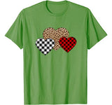 Valentine Three Hearts Buffalo Plaid Leopard Heart T-Shirt