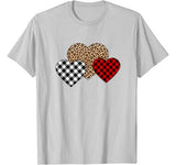 Valentine Three Hearts Buffalo Plaid Leopard Heart T-Shirt