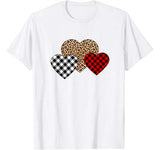 Valentine Three Hearts Buffalo Plaid Leopard Heart T-Shirt