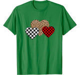 Valentine Three Hearts Buffalo Plaid Leopard Heart T-Shirt
