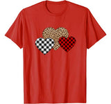 Valentine Three Hearts Buffalo Plaid Leopard Heart T-Shirt