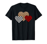 Valentine Three Hearts Leopard Buffalo Plaid Valentine’s day T-Shirt