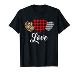 Valentine Three Hearts Leopard Buffalo Plaid Valentine’s day T-Shirt