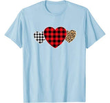 Valentine Three Hearts Leopard Buffalo Plaid Valentine’s day T-Shirt