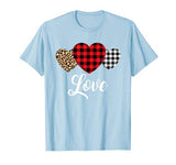 Valentine Three Hearts Leopard Buffalo Plaid Valentine’s day T-Shirt