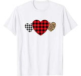 Valentine Three Hearts Leopard Buffalo Plaid Valentine’s day T-Shirt
