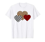 Valentine Three Hearts Leopard Buffalo Plaid Valentine’s day T-Shirt