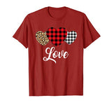 Valentine Three Hearts Leopard Buffalo Plaid Valentine’s day T-Shirt