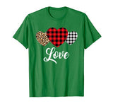 Valentine Three Hearts Leopard Buffalo Plaid Valentine’s day T-Shirt