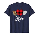 Valentine Three Hearts Leopard Buffalo Plaid Valentine’s day T-Shirt