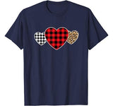 Valentine Three Hearts Leopard Buffalo Plaid Valentine’s day T-Shirt