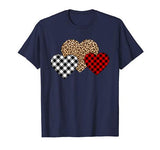 Valentine Three Hearts Leopard Buffalo Plaid Valentine’s day T-Shirt