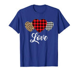Valentine Three Hearts Leopard Buffalo Plaid Valentine’s day T-Shirt