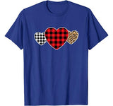 Valentine Three Hearts Leopard Buffalo Plaid Valentine’s day T-Shirt