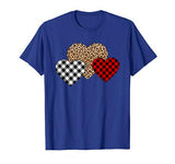 Valentine Three Hearts Leopard Buffalo Plaid Valentine’s day T-Shirt