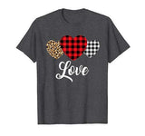 Valentine Three Hearts Leopard Buffalo Plaid Valentine’s day T-Shirt