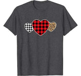 Valentine Three Hearts Leopard Buffalo Plaid Valentine’s day T-Shirt
