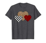 Valentine Three Hearts Leopard Buffalo Plaid Valentine’s day T-Shirt