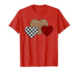Valentine Three Hearts Leopard Buffalo Plaid Valentine’s day T-Shirt