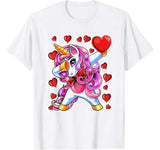 Valentine’s Day Dabbing Unicorn Heart Costume Gift Girls T-Shirt