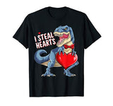 Valentines Day Dinosaur I Steal Hearts T rex Boys Kids Men T-Shirt