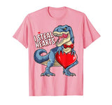 Valentines Day Dinosaur I Steal Hearts T rex Boys Kids Men T-Shirt