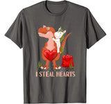 Valentines Day Dinosaur I Steal Hearts Unicorn Riding T rex T-Shirt