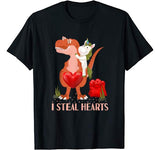 Valentines Day Dinosaur I Steal Hearts Unicorn Riding T rex T-Shirt