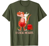 Valentines Day Dinosaur I Steal Hearts Unicorn Riding T rex T-Shirt