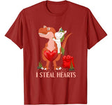 Valentines Day Dinosaur I Steal Hearts Unicorn Riding T rex T-Shirt