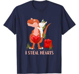 Valentines Day Dinosaur I Steal Hearts Unicorn Riding T rex T-Shirt