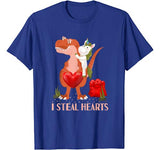 Valentines Day Dinosaur I Steal Hearts Unicorn Riding T rex T-Shirt