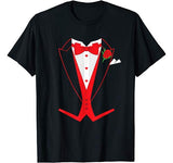 Valentine’s Day Tuxedo Red Bow Tie T-Shirt Costume for Guys