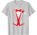 Valentine’s Day Tuxedo Red Bow Tie T-Shirt Costume for Guys